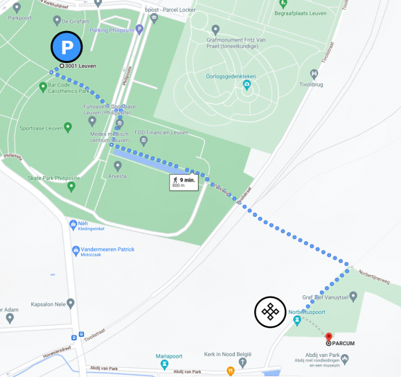 Wandelroute van parking Philipssite naar Abdij van Park